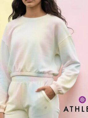 Athleta Girl Sundown Cropped Sweatshirt Rainbow Tie Dye X-Large 14 Athleisure